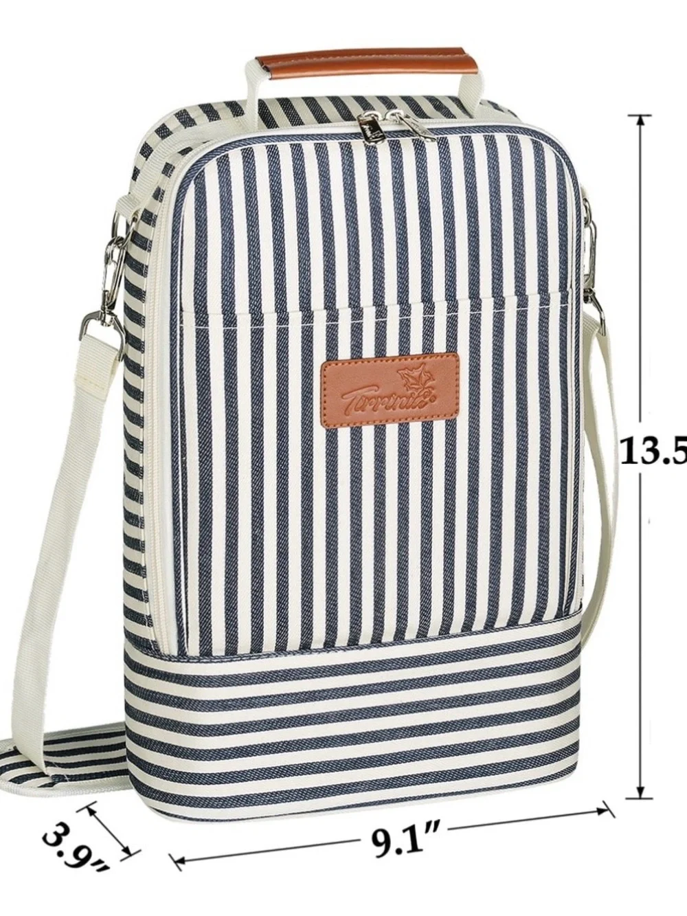 Tirrinia 2-Bottle insulated wine cooler. Navy & White Stripe